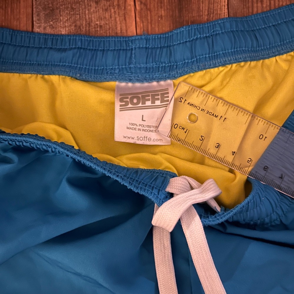 Soffe Womens Running Shorts Blue Yellow Mesh Dolphin Hem Large L Activewear